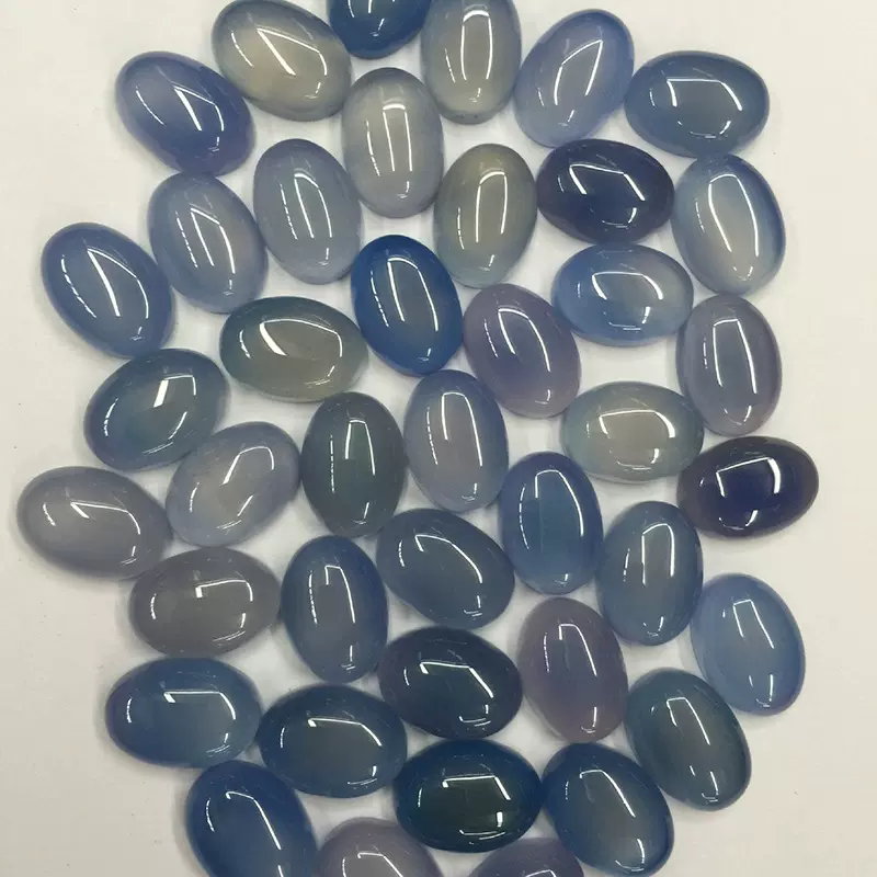 厂家供应 蛋形天然蓝玉髓戒面 宝石工艺品时尚简约玉髓吊坠批发