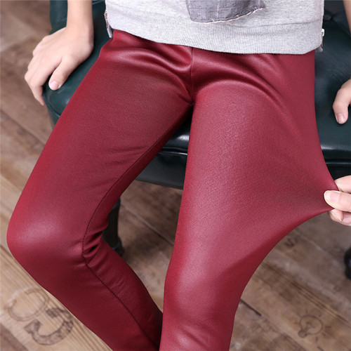 Girls 'leather pants Spring and autumn girls' leggings plus velvet leather pants girls 'thin leather pants children's tight pants wholesale