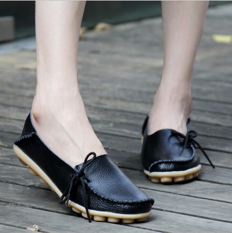 Zapatos casuales de mujer zapatos de cuero genuino zapatos de mamá plana zapatos de enfermera con cordones tendón de res zapatos bajos más tamaño