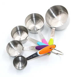 焙刻度量杯五件套厨房量勺防滑 彩虹手柄量匙 不锈钢量勺