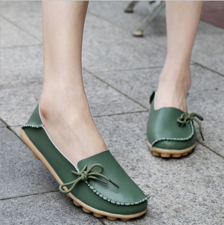 Zapatos casuales de mujer zapatos de cuero genuino zapatos de mamá plana zapatos de enfermera con cordones tendón de res zapatos bajos más tamaño