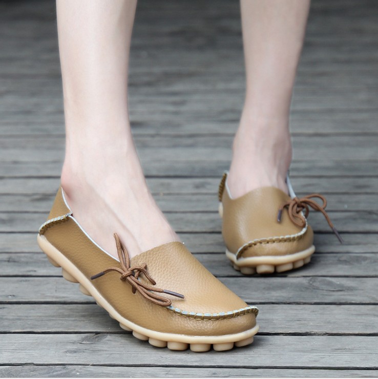 Zapatos casuales de mujer zapatos de cuero genuino zapatos de mamá plana zapatos de enfermera con cordones tendón de res zapatos bajos más tamaño