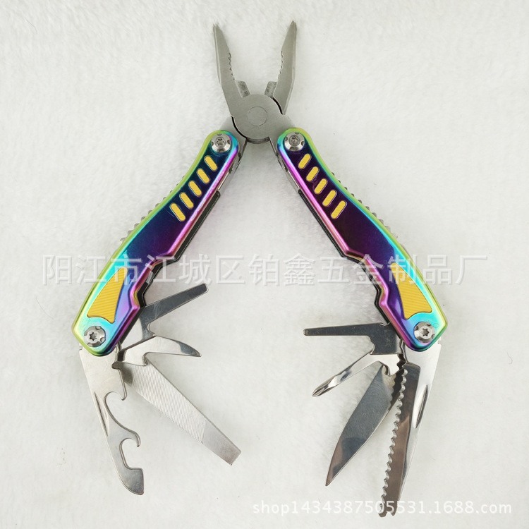 户外不锈钢折叠钳子彩色柄不锈钢多功能钳子  多功能刀钳耐用