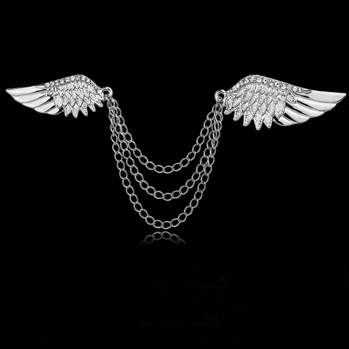 Silver Winged Chain Brooch for Men