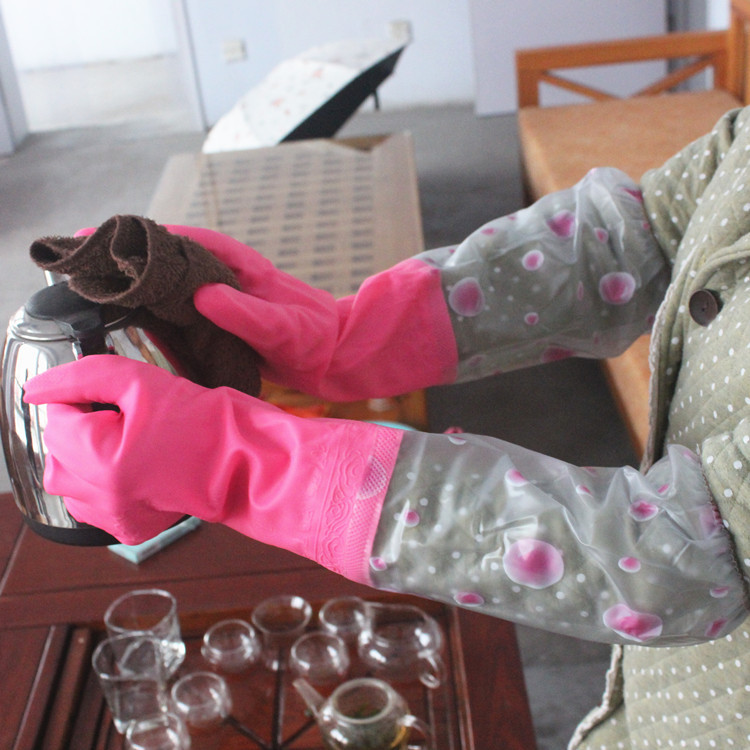 云彩花588家用加绒手套 耐磨防水PU保暖加厚清洁家用家务手套