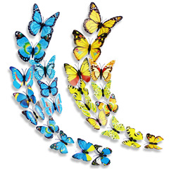 3D Stereo Home Decor Simulation Butterfly Double-Sided Tape Adhesive 12-Piece Set Colored Solid Wall Sticker