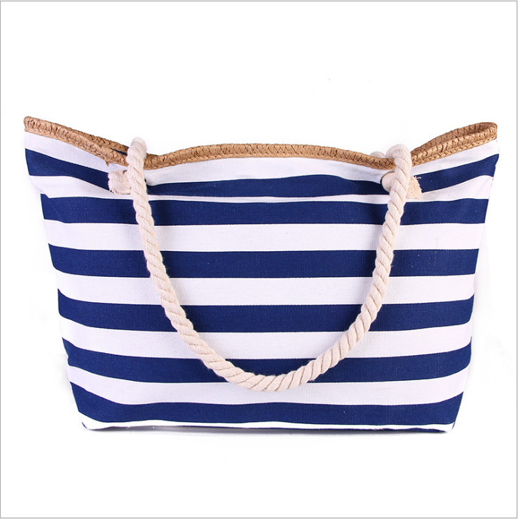 Factory Direct Sales Export Canvas Tote Bag 2024 Striped Mori Girl Style Shopping Bag Crossbody Eco-Friendly Beach Bag