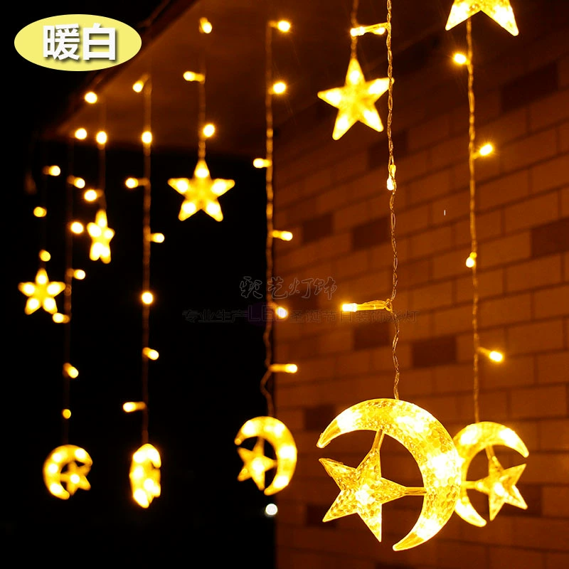 LED Christmas Cloth Lights, Star & Moon Hanging, Warm/White, USB/Battery/Plug, Remote Options