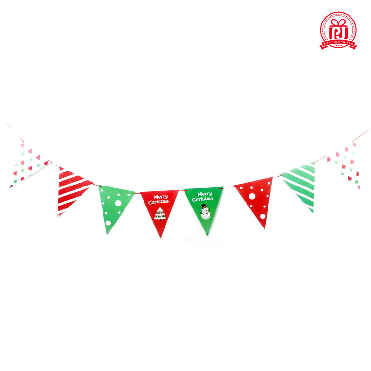 Fábrica al por mayor Navidad papel triángulo tirar bandera vacaciones bandera fiesta decoración empavesado letra tire bandera en stock