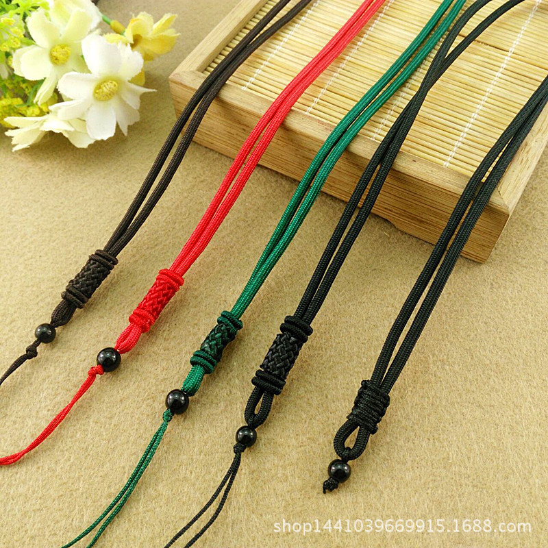 Long Line 5mm Black Bead Necklace Pendant Lanyard diy Hand-woven Necklace Rope Jade Lanyard Woolen Chain