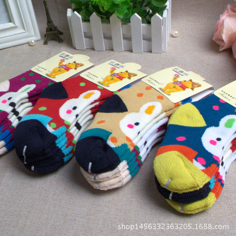 包邮儿童袜子加厚冬季中筒保暖宝宝毛圈袜0-3 6-9岁婴幼儿童毛袜