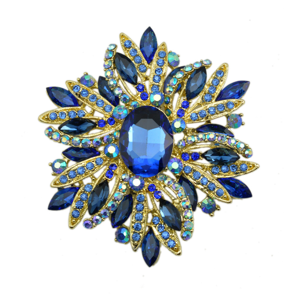 Blue gem brooch European and American personality exaggerated large corsage coat autumn and winter clothing accessories manufacturers supply