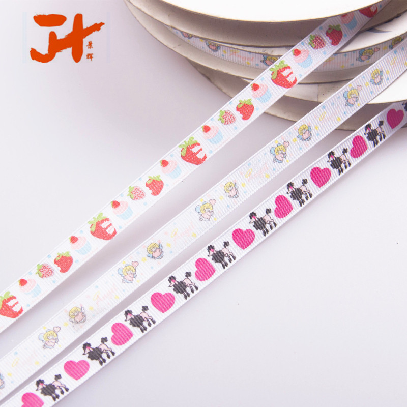 锦辉织带logo印刷3分涤纶罗纹带印刷 印四色草莓鲜花蛋糕丝带