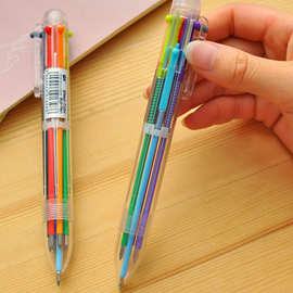 创意可爱卡通多色圆珠笔 按动笔彩色个性油笔文具6色笔批发