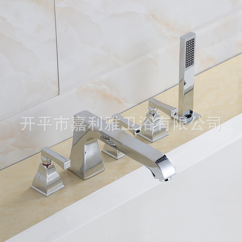 All copper bathtub faucet five-piece set luxury 5-hole cylinder side hot and cold faucet set square engineering meima