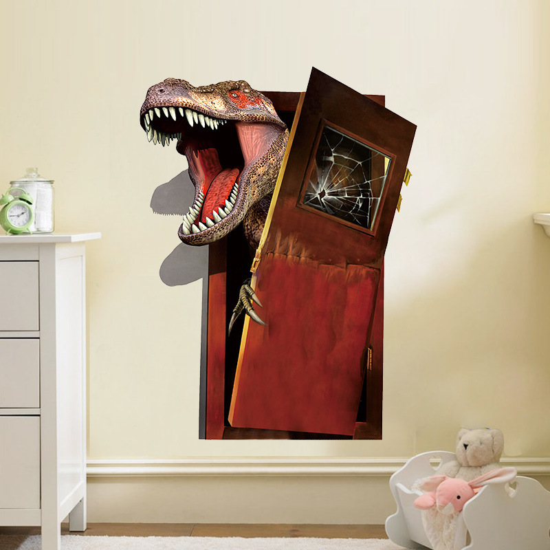 ZY14108外贸新款3D立体墙贴恐龙装饰画儿童房卧室背景墙贴纸批发
