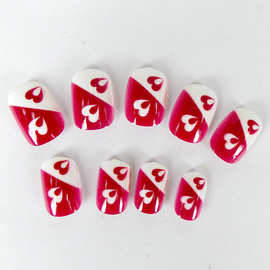新款成人桃心个性假指甲片 时尚拼接色美甲贴片 穿戴甲贴片批发
