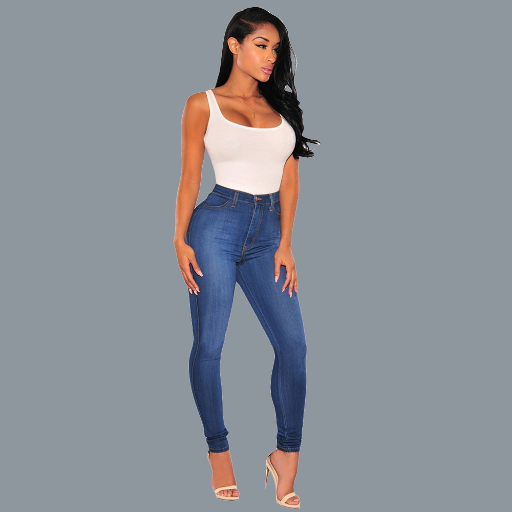 2023 primavera transfronteriza SLIM-Fit color sólido estiramiento de la cadera adelgazar moda rodilla rasgado jeans de mujer europeos y americanos