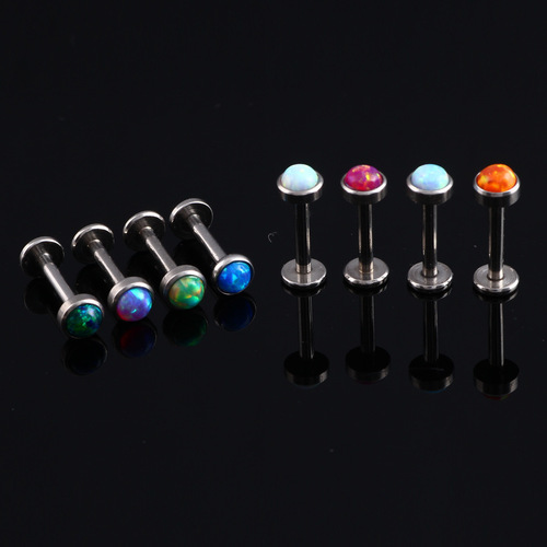 Amazon cross-border supply Opal earrings, lip nails, internal threads, Opal stainless steel ear bone nails, piercing popular accessories