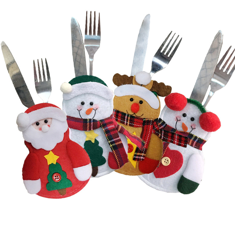 圣诞节装饰 小雪人刀叉袋 创意家居餐桌餐具套 圣诞雪人刀叉套
