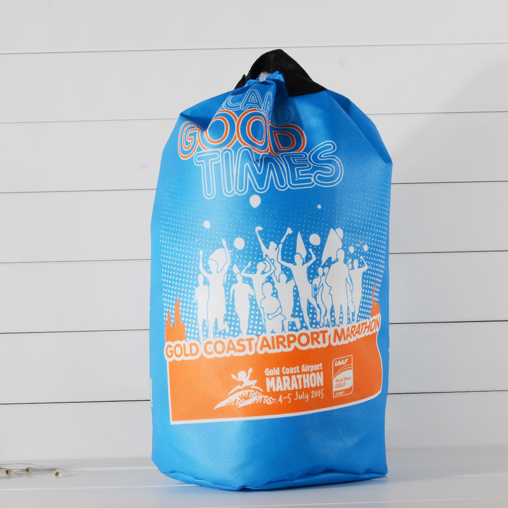 无纺布束口袋圆筒包沙滩收纳袋户外单肩报抽绳背包可印logo设计