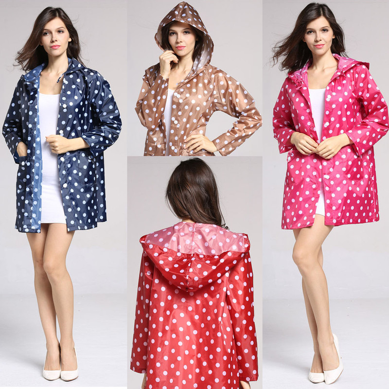 Factory export single fashion adult polka dot women's outdoor polka dot raincoat Poncho Hooded long sleeve short