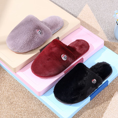 Winter and Autumn Round Head Plush Slippers for Women, Wedding Celebration Warmth Keeping Flat Sole Large Size Cowhide Bottom Fluffy Shoes, Factory Wholesale