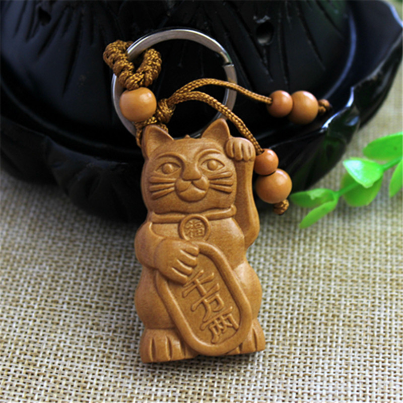 厂家批发桃木钥匙扣挂件 木雕 猫 汽车钥匙扣饰品 可免费雕刻logo