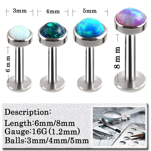 Amazon cross-border supply Opal earrings, lip nails, internal threads, Opal stainless steel ear bone nails, piercing popular accessories