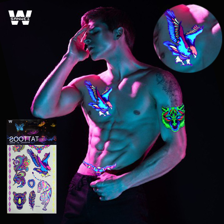 Tatuajes Temporales Fluorescentes para Brazo de Papel de Transferencia de Agua, Impermeable para Halloween