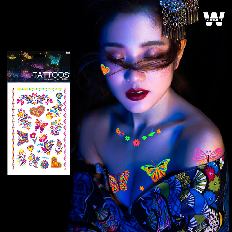 Tatuajes Temporales Faciales de Mariposa 3D de Papel Impermeable Fluorescente para Cara y Festivales image 1