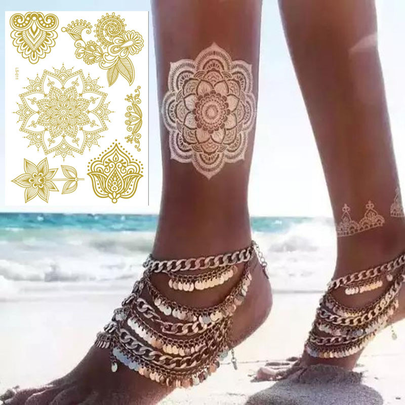 European and American Hot Sale Metal Bronzing Rose Gold Hannah Lace Bride Mandala Water Transfer tatoo Sticker