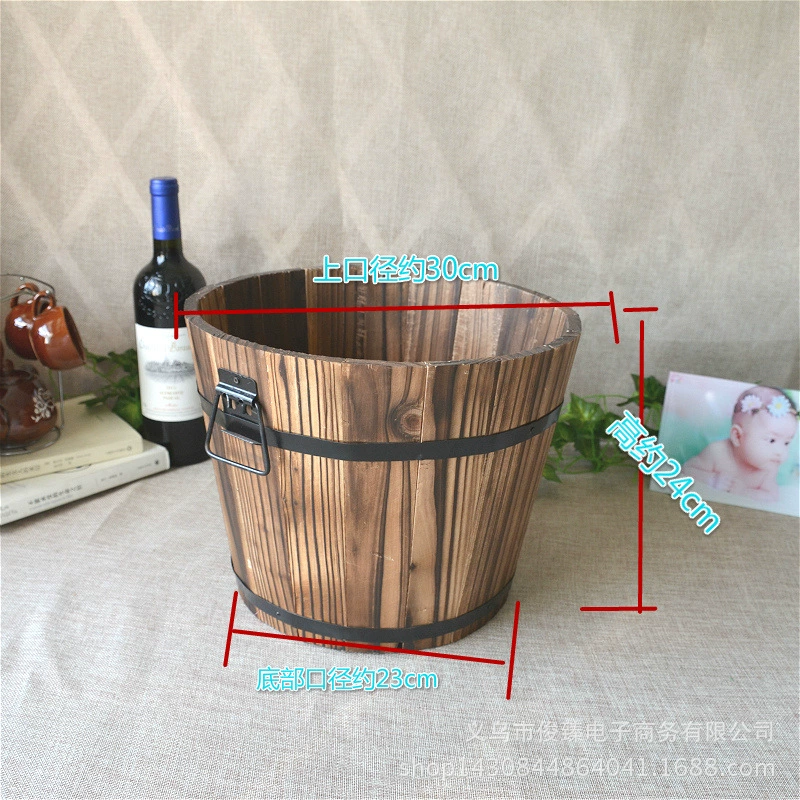 Твердо древесная обожженная древесная суккулентная горшок для балкона посуда, антикоррупционный деревянный горшок для дома декор ретро дерево маленькие деревянные бочки