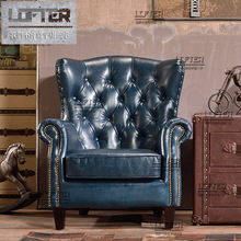 美式真皮老虎椅LOFT工业风欧式单人休闲沙发椅客厅卧室咖啡椅子