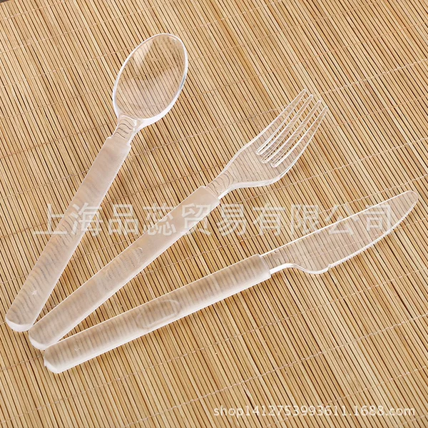 High-grade transparent long handle plastic spoon disposable knife and fork spoon soup spoon table fork Western tableware table spoon rice spoon