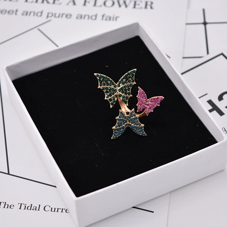 2025 корейская версия европейской и американской цветной Diamond butterfly кристаллическое кольцо с разноцветными розами и открытым кольцом оптовая продажа
