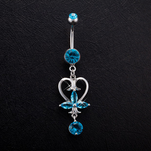 Factory direct medical stainless steel body piercing jewelry heart-shaped inlaid zircon navel nail AliExpress hot sale