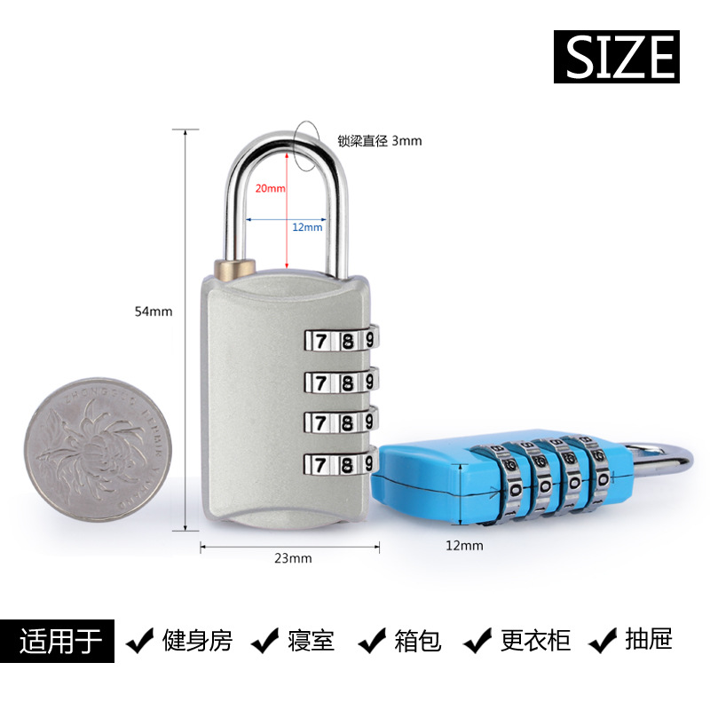 Cerradura de contraseña pequeña candado multicolor cremallera de equipaje de metal candado pequeño de cuatro asientos gimnasio armario puerta cerradura de contraseña
