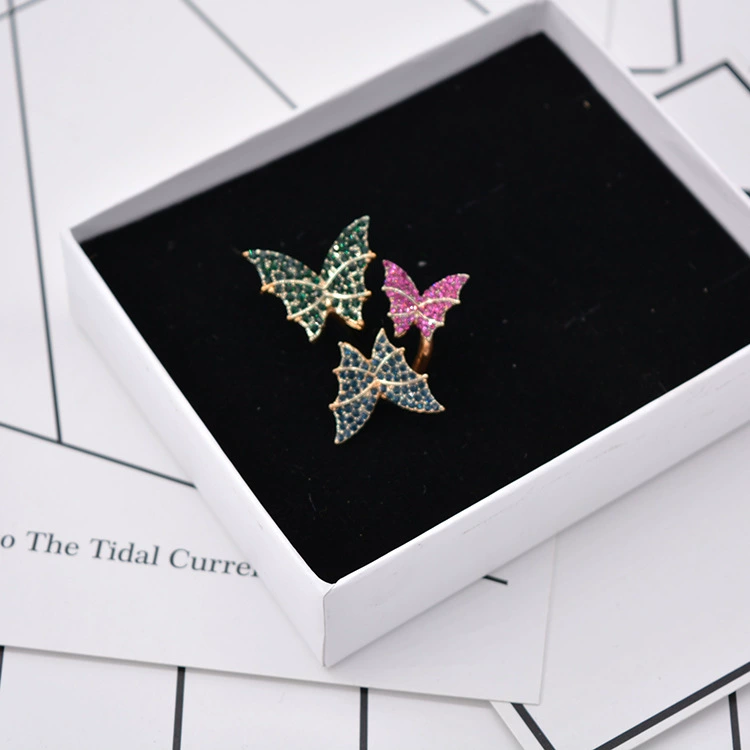 2025 корейская версия европейской и американской цветной Diamond butterfly кристаллическое кольцо с разноцветными розами и открытым кольцом оптовая продажа
