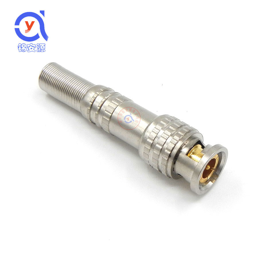美式镀金免焊BNC接头Q9镀金铜针监控摄像机75-5/3视频接头拧螺丝