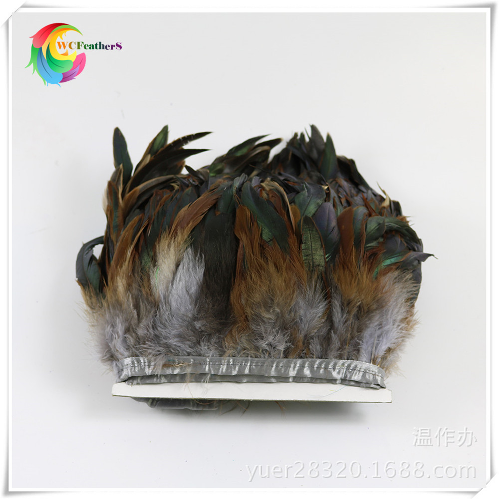 羽毛厂现货销售灰色紫泳布边公鸡毛布带10m一包捕梦网挂饰鸡毛