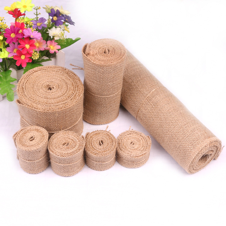 Solid Color Linen Roll DIY Handmade Christmas Wedding Craft Linen Strip Natural Jute Roll Table Flag Chair Back Fabric