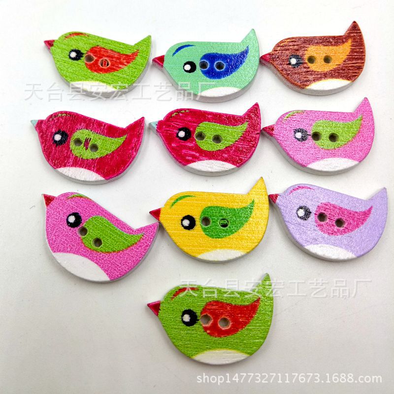 新款时尚卡通彩印小鸟纽扣diy材料服装辅料50个印花新潮扣子