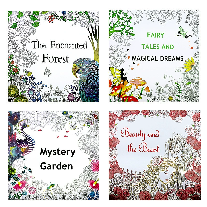 Stress Relief Coloring Book for Adults, English Version, 25×25 cm, 24 Pages (12 Sheets)