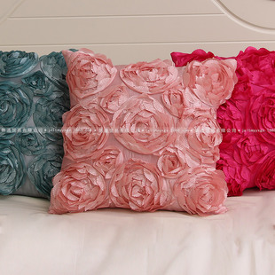 Factory wholesale cationic size rose pillow cover silk cushion cover hand embroidered sofa cover