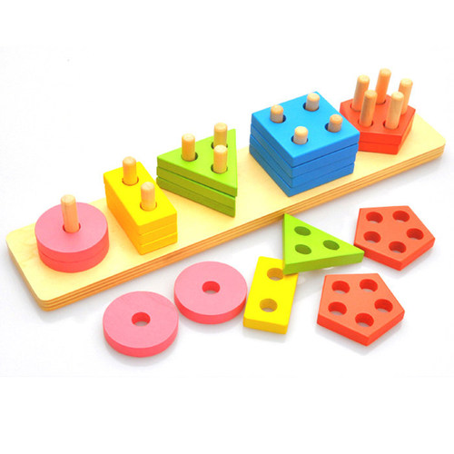 Children's five-column geometric shape matching set of columns Montessori Montessori early education teaching aids baby educational toys