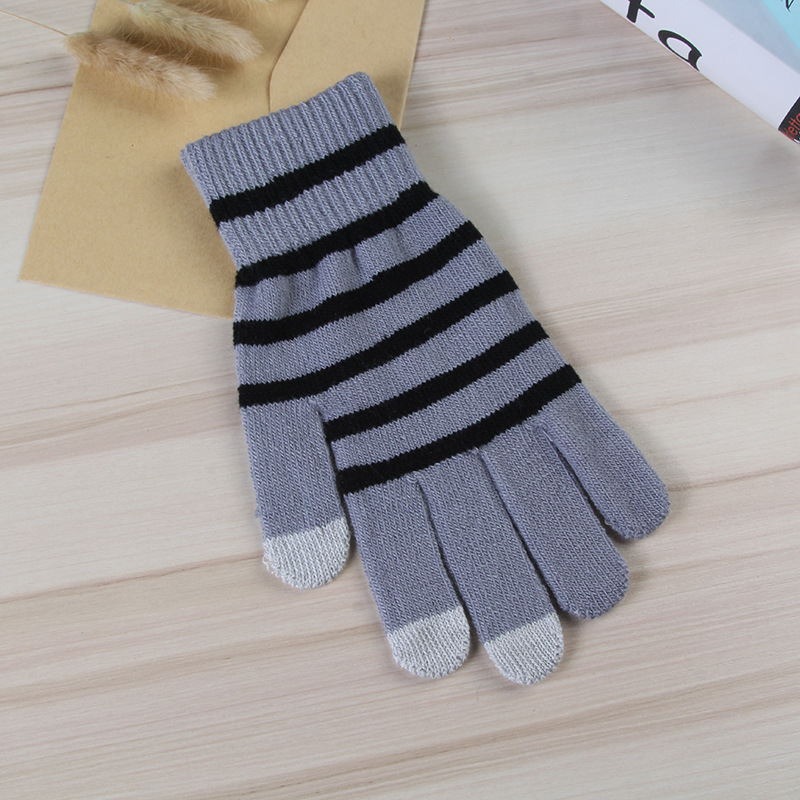 3-dedo pantalla táctil medio gris negro raya guantes