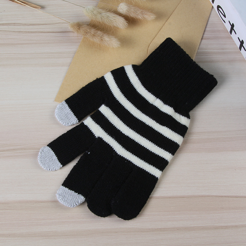 3 guantes rayados blancos y negros de la pantalla táctil