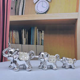 简约现代陶瓷客厅镂空大象摆件 吉祥三象 工艺品家居摆设结婚礼物