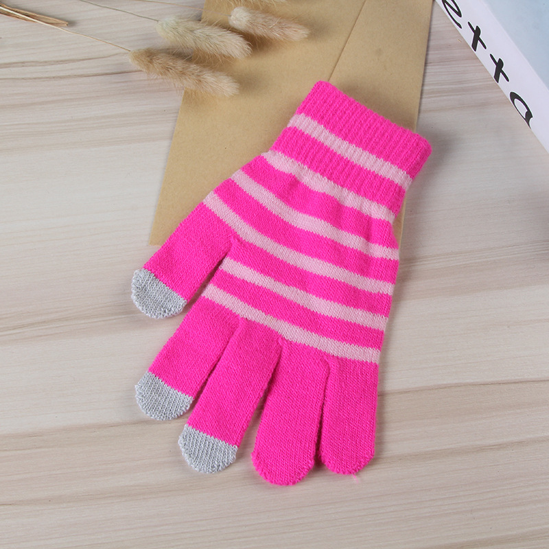 Pantalla táctil de 3 dedos Rosa rojo blanco raya guantes